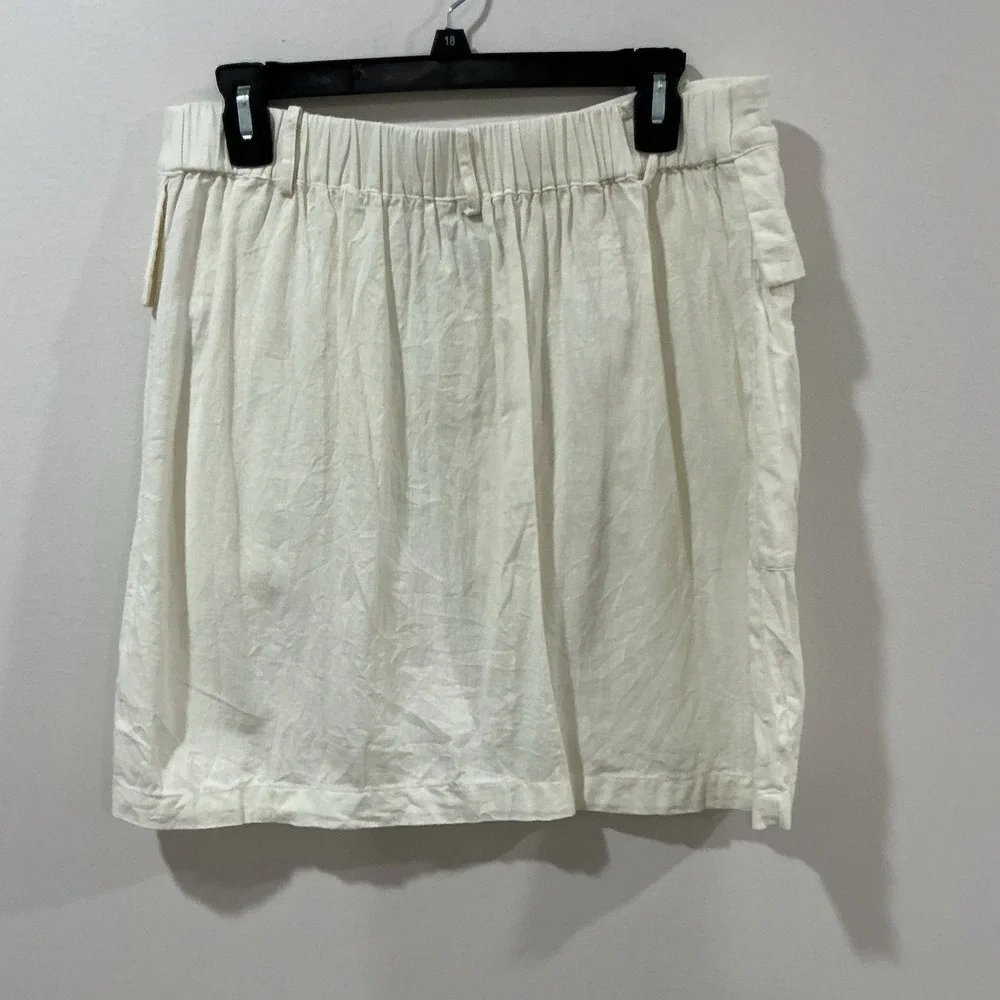 Nicole Miller Ivory Linen‎ Blend Button Front Cargo Utility Mini Skirt Large